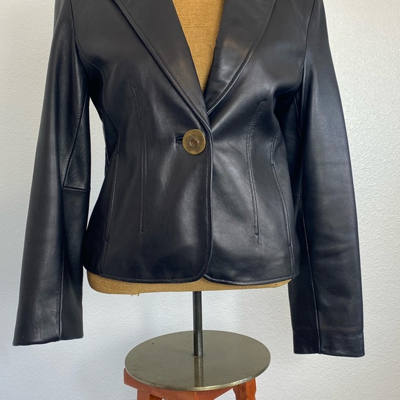 Nine West 90’s Y2K Vintage Classic Buttery Soft Leather Jacket M Brass Button - Picture 4 of 13